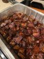 (Char cherry/Oak blend) chuck roast burnt ends in Coca-Cola sauce. Jack n coke