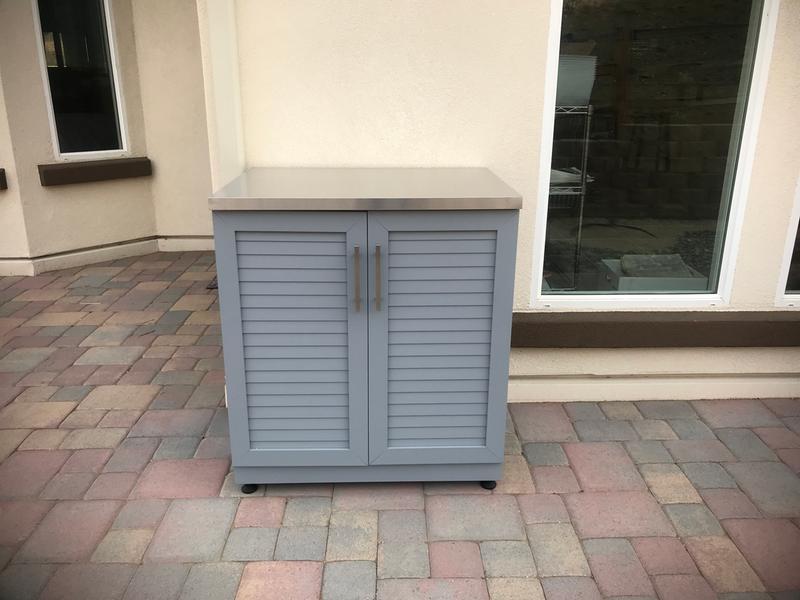 stainless top attached to cabinet.