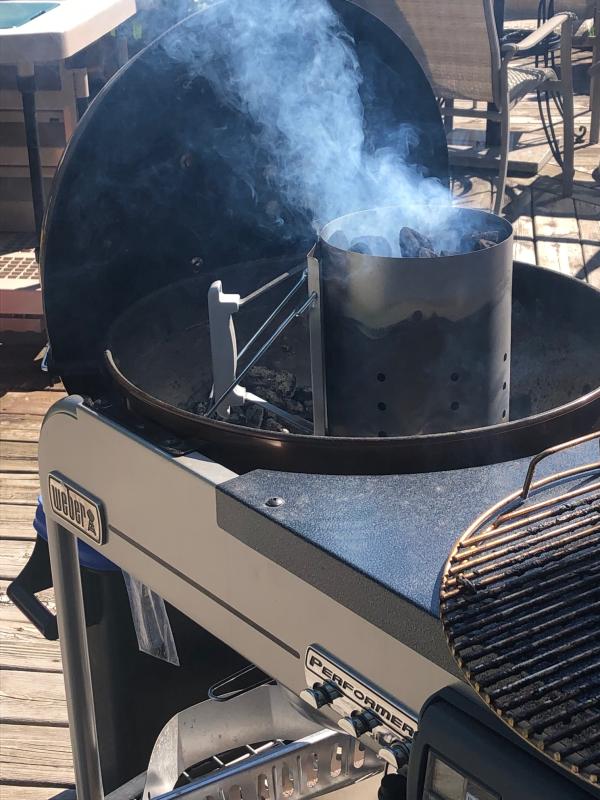 2 minutes and smoking cherrywood briquettes