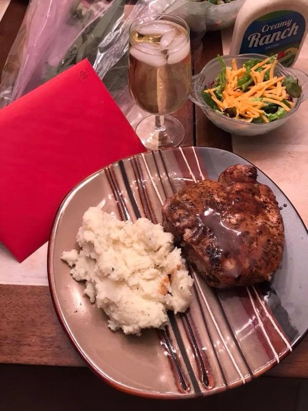 1-1/2" thick bone-in pork chop with gravy!