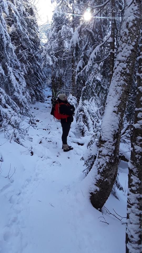 Admiring the frosted evergreens along the path, what a beautiful winters day.
