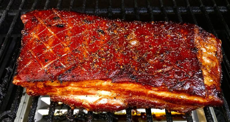 Pork belly, cured and smoked