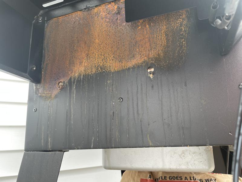 Rust under the left side tray (kept covered at all times when not used)