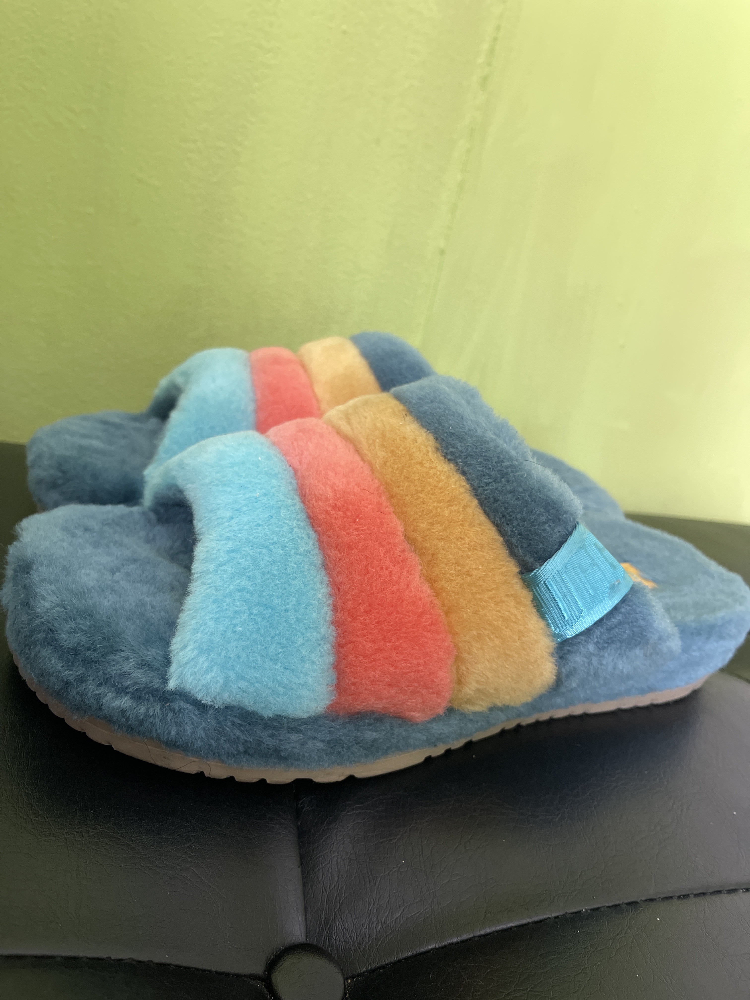UGG Mens  fluff you stripe Multi color sandals Ugg Fluff Yeah Slide Checks Black Multi main image 3