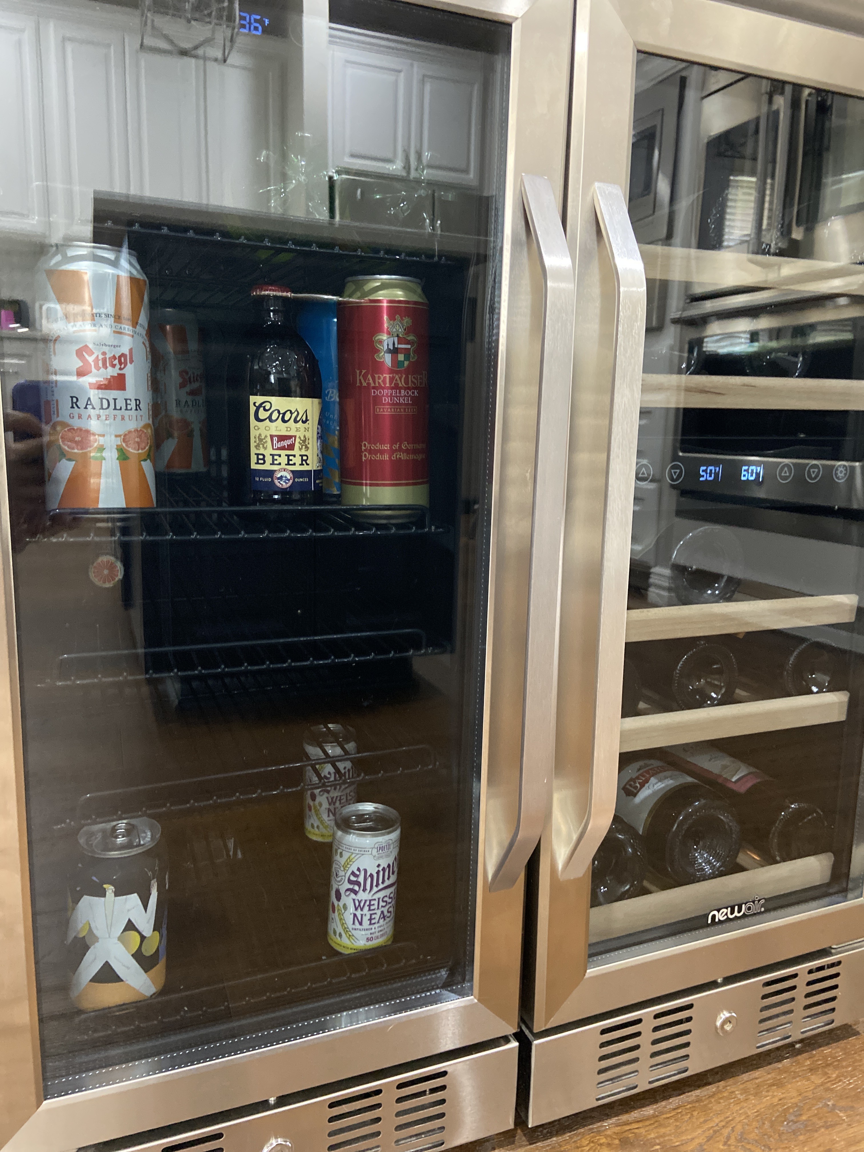 Beverage fridge on left (Wine fridge on right)