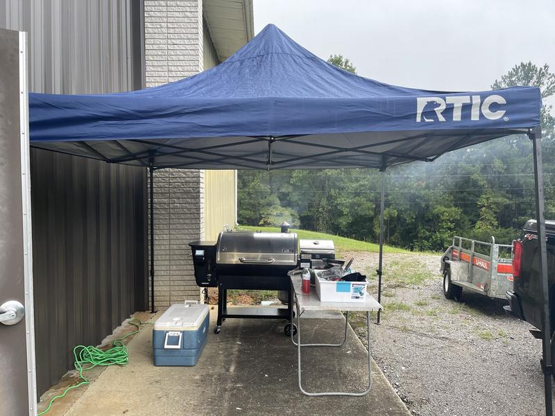 The set up in the rain