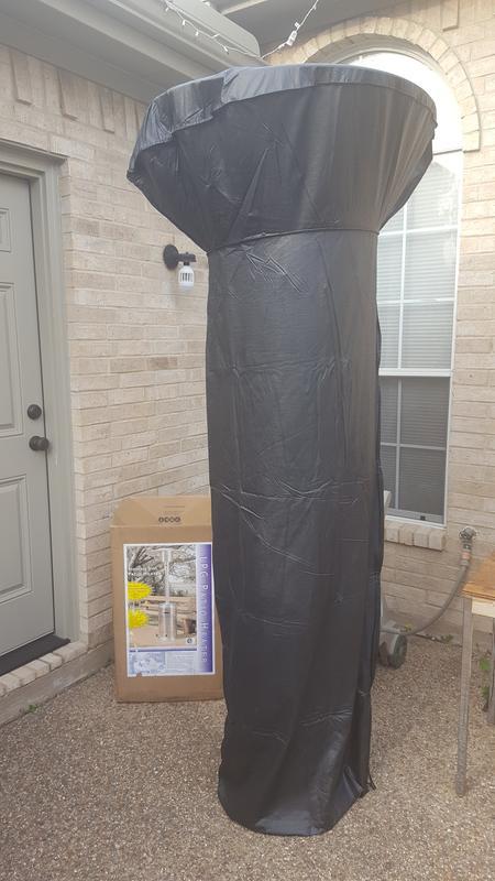Our new patio heater with its vinyl weather cover.