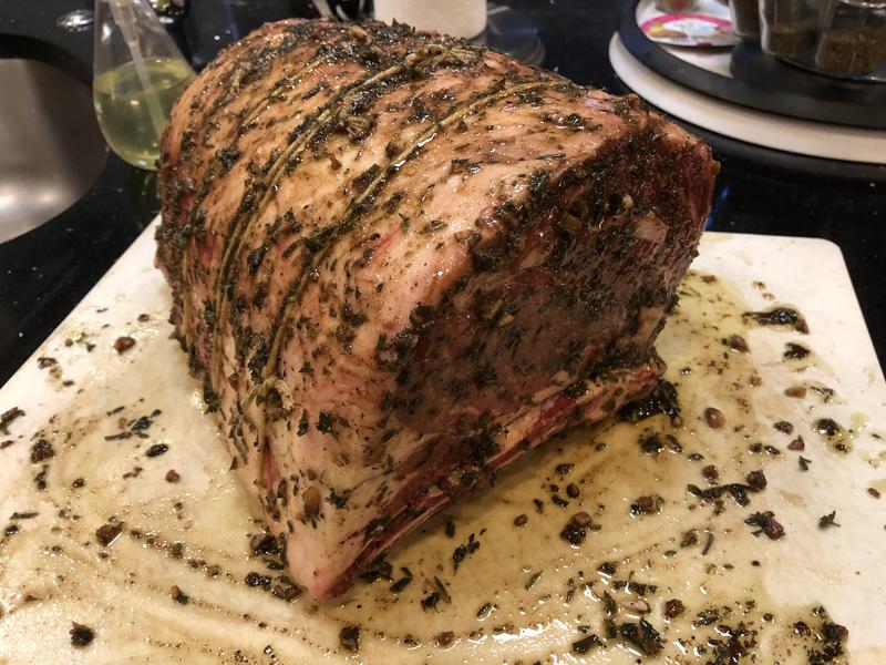 Here's a Beef Bone In Rib Roast and a Boneless Stuffed Pork Loin.