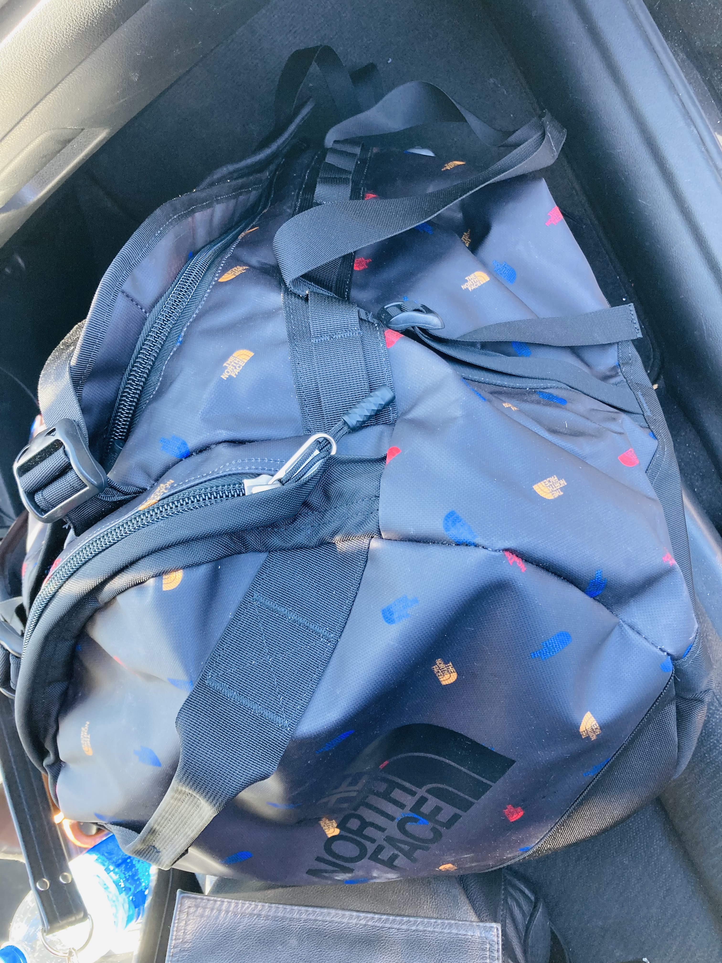 Duffel bag in the car.