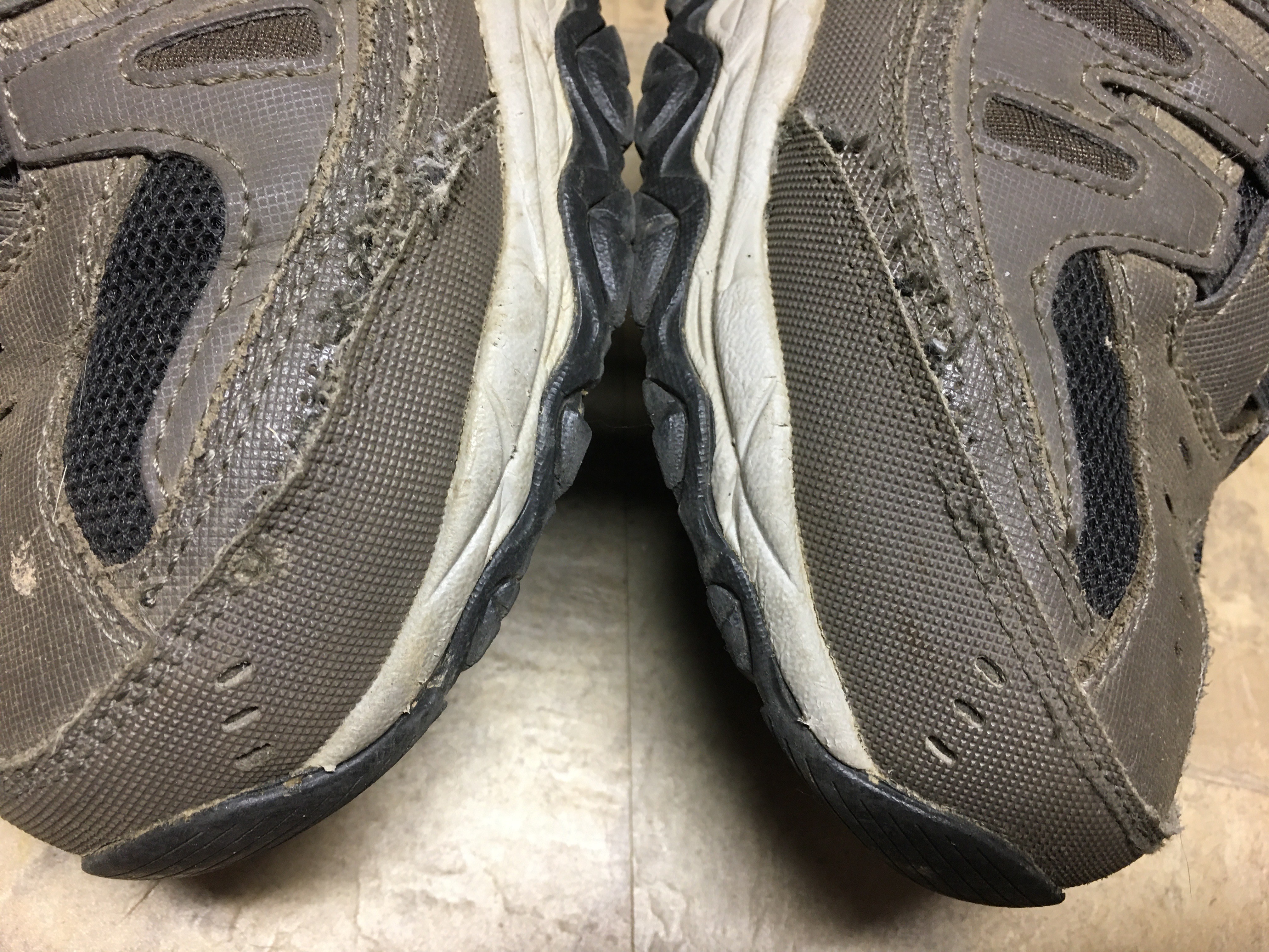 Outside seam failures, both shoes