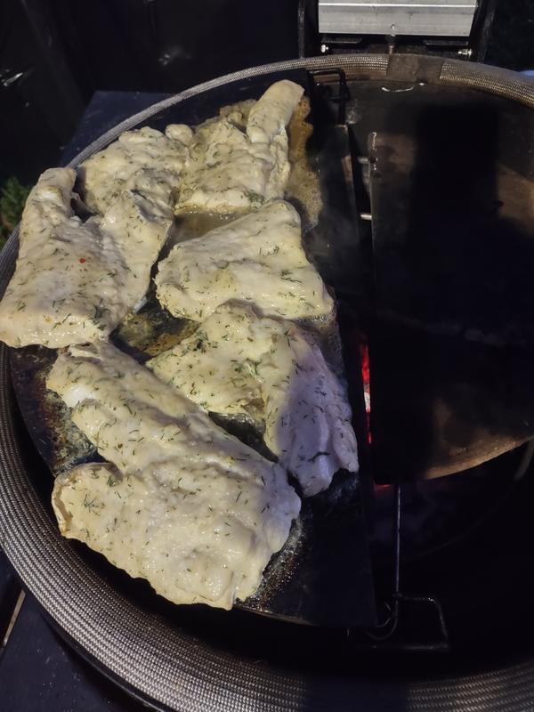 Marinated fish on the soap stone.