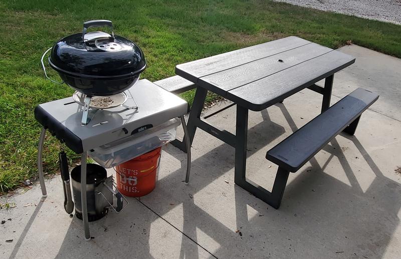 Weber Jumbo Joe mounted on Weber Table