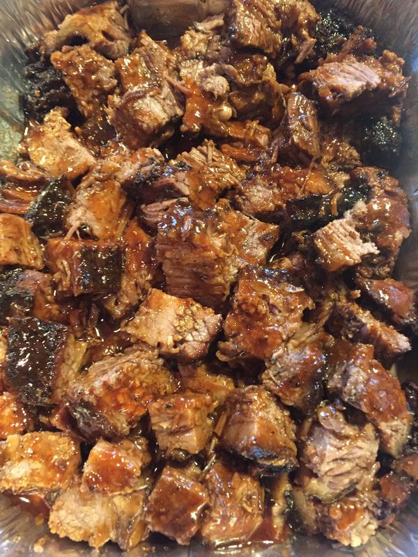 Burnt ends ready to go back on the Pit Boss.
