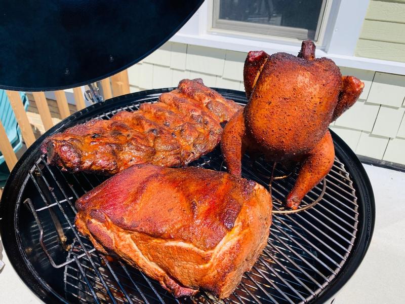 The chicken was done and the meat was wrapped in foil about an hour after this picture was taken and smoked until final temp.
