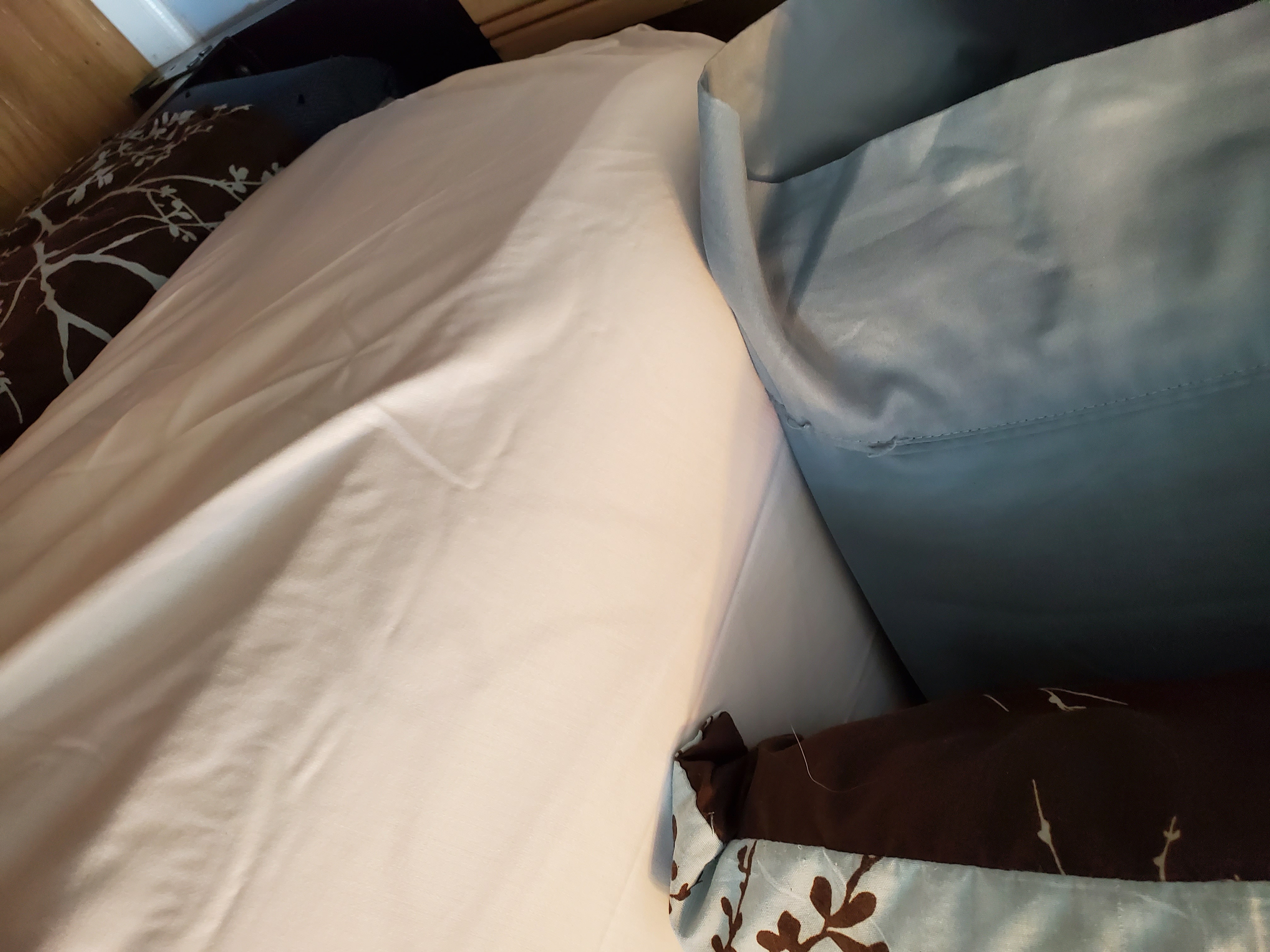 White sheets but had to use blue pillowcases!