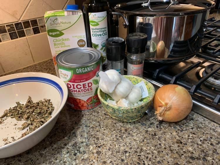 Getting ready to make soup ~ fresh grown basil in front