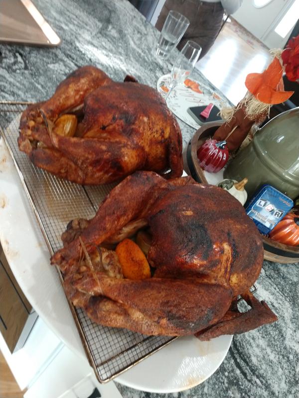 A pair of 20lb birds smoked for Thanksgiving