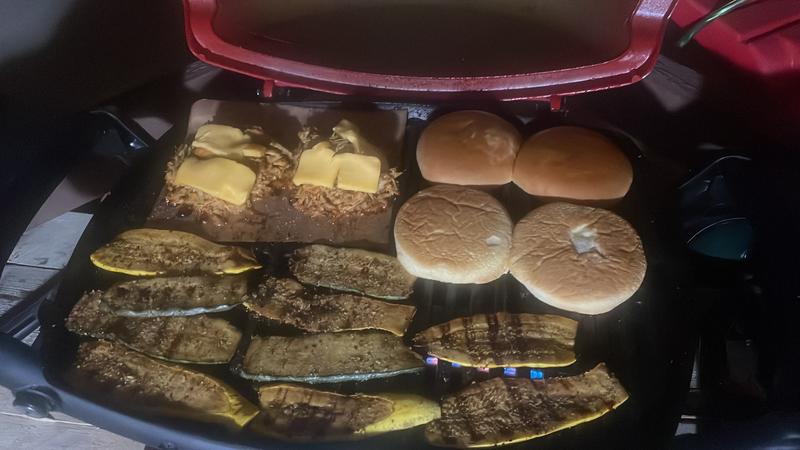 Elk burgers and marinated zucchini! Wild asparagus and salmon, zucchini, asparagus, and elk steaks!