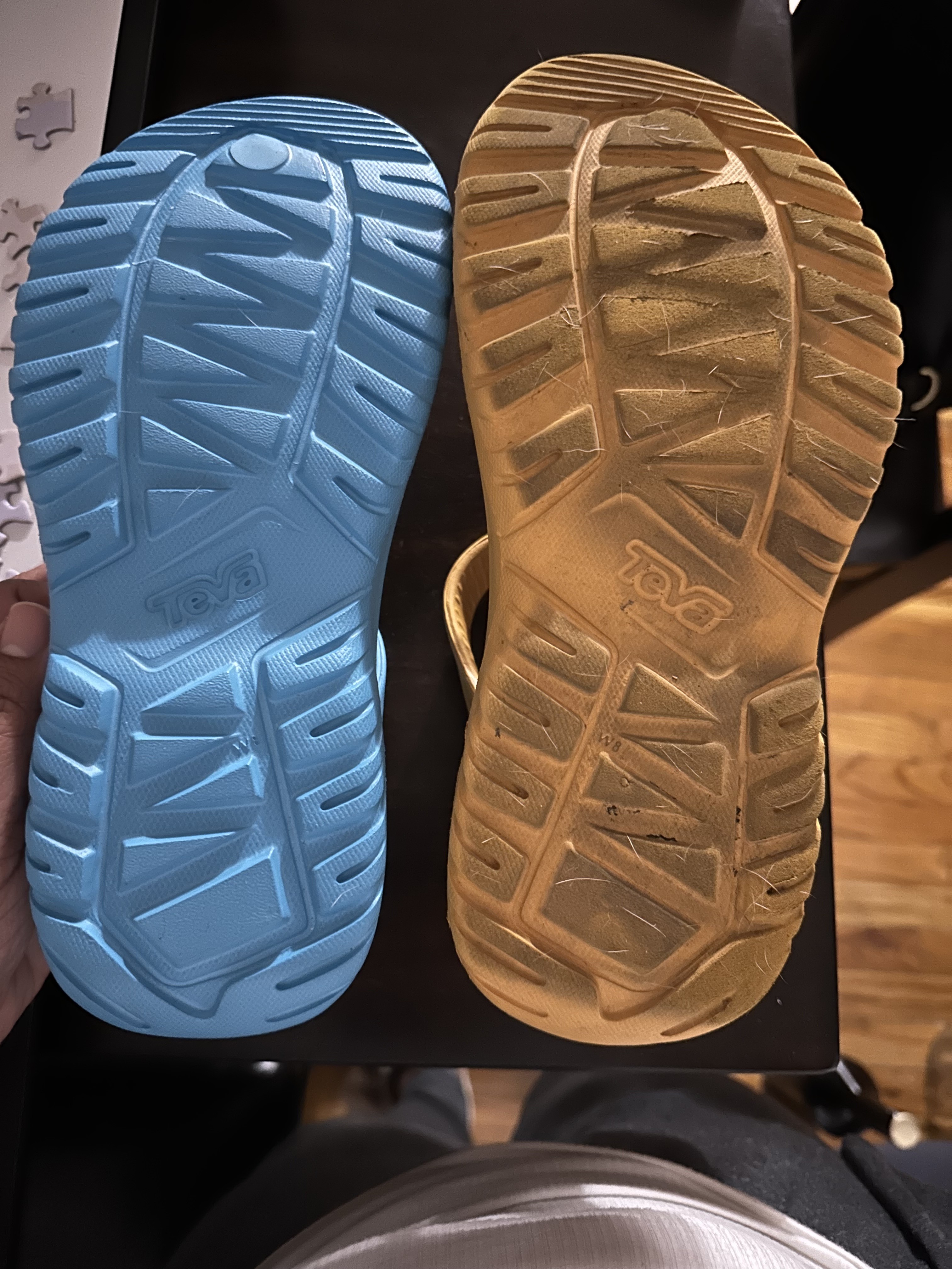 The yellow ones I bought when they first came out in a size 8. The blue ones I ordered a couple of weeks ago in a size 8.