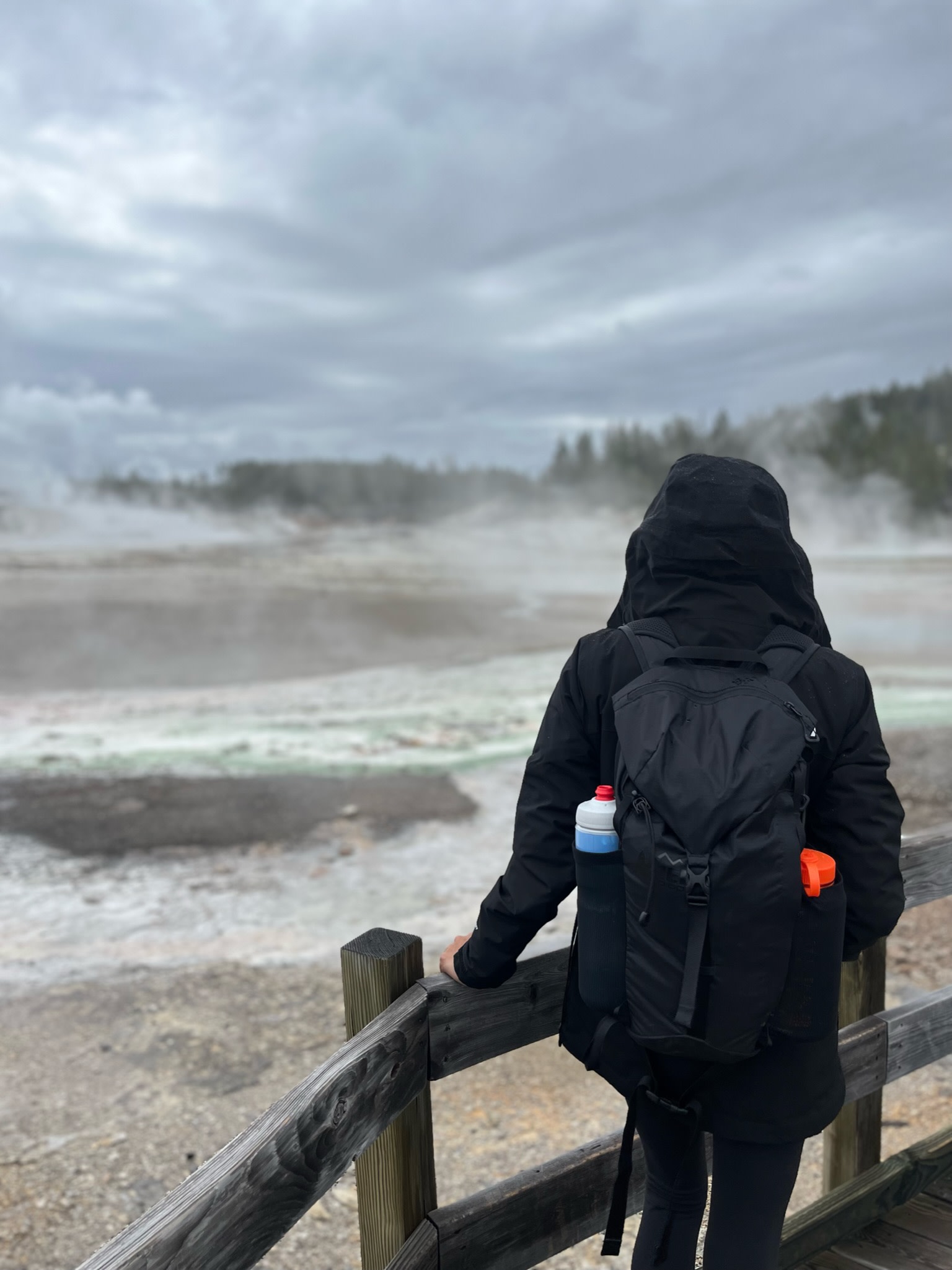 Wore both the puffer and rain jacket when walking around glaciers in the rain