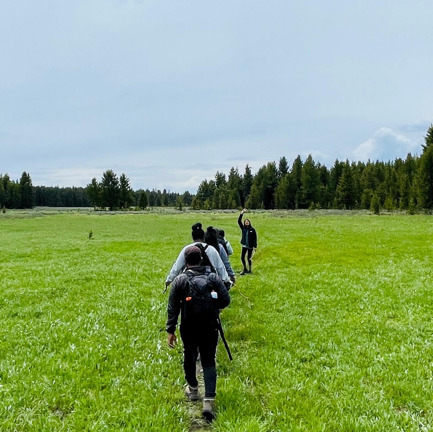 Leading the pack - hiking in just the puffer with an oversized hoodie underneath