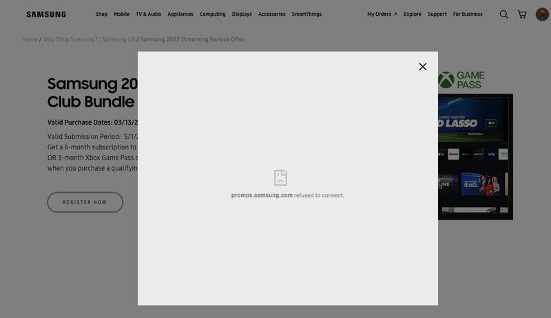 Error screen when trying to redeem offer