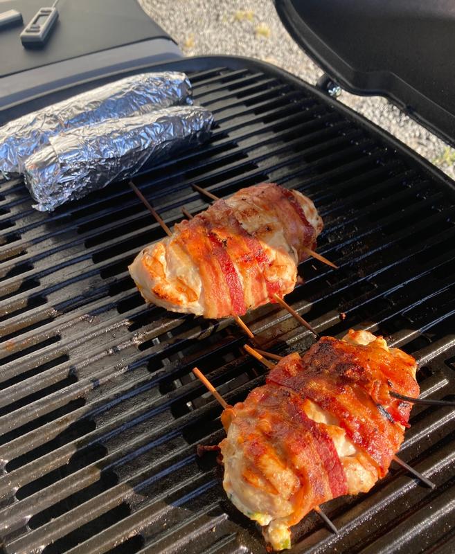 Stuffed bacon wrapped chicken on the new grill.  So good!