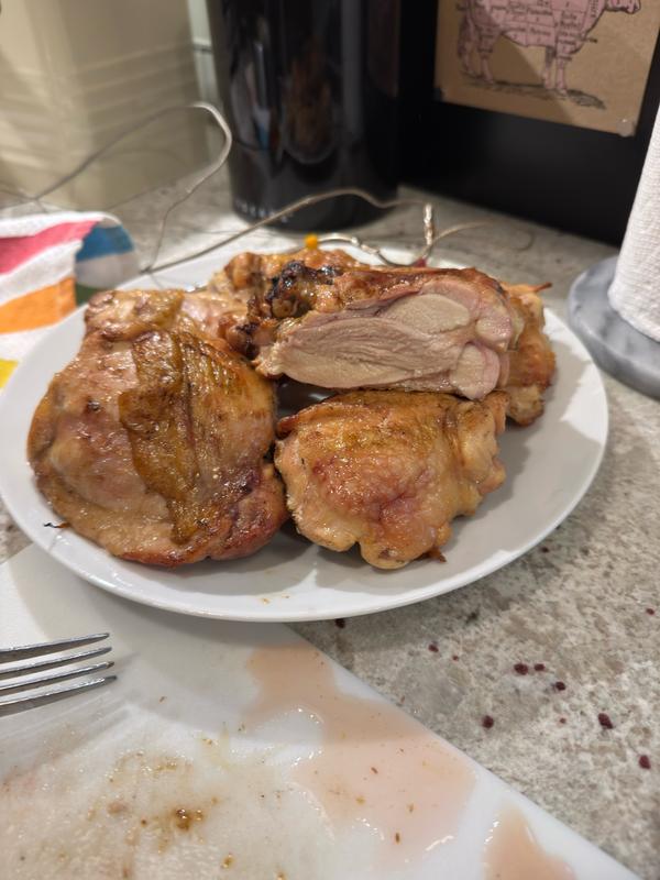 Tested this on bone in chicken thighs.   Worked well.