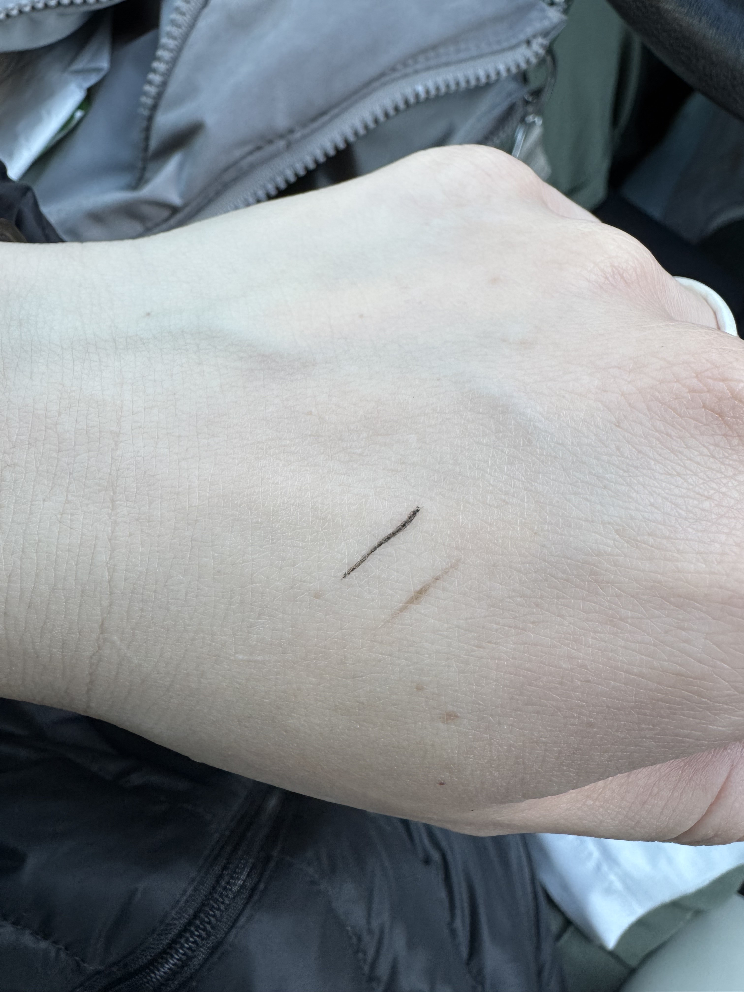 Right line is recently bought eyeliner, dried out