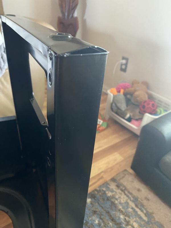 Bent and beat into place. Pictures don't do the actual damage Justice.