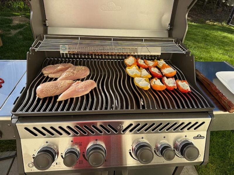 chicken and stuffed peppers. Love the wavy grill marks it makes