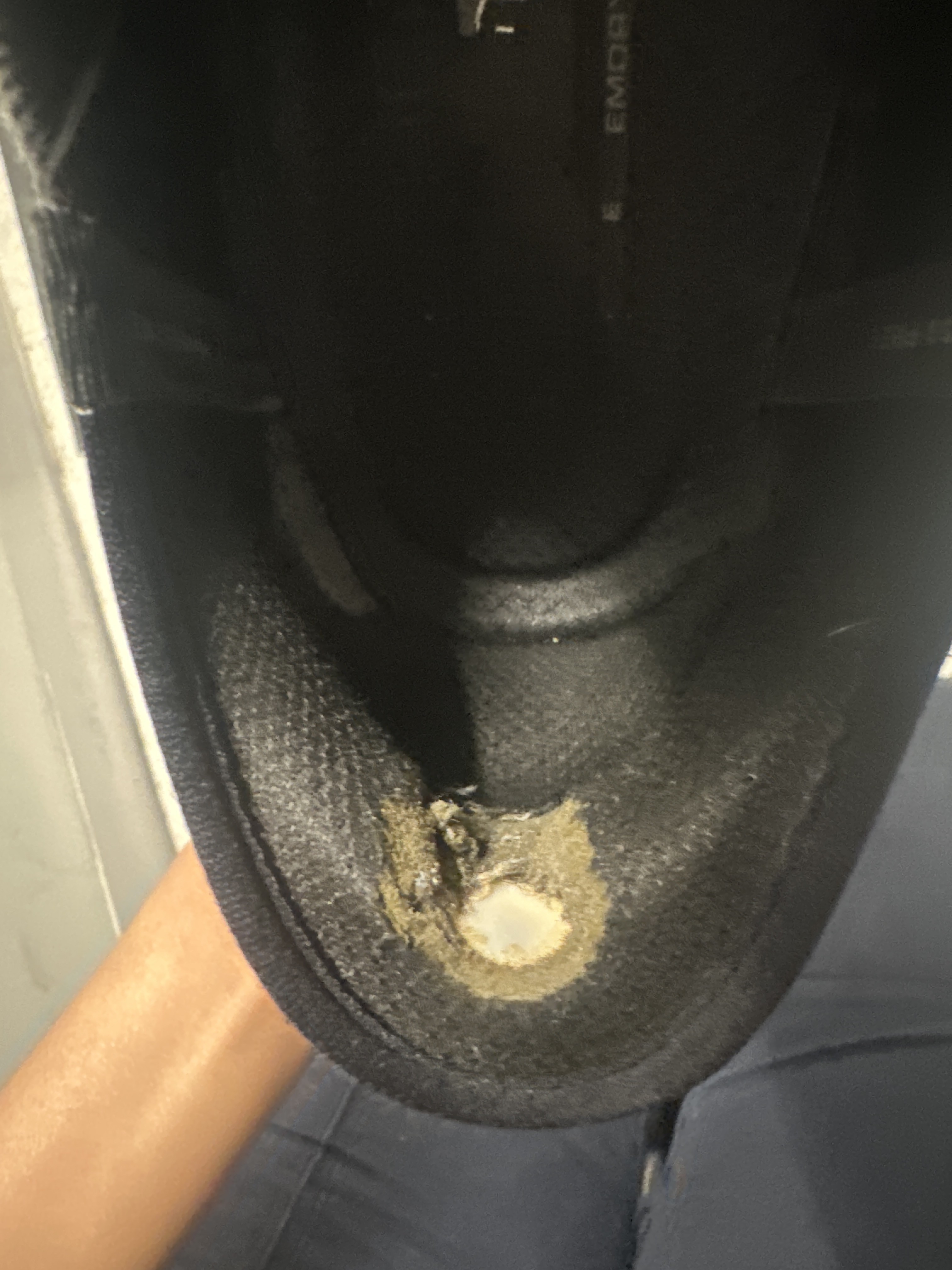 not sure why cushion is at the heel but just from walking it has burnt away, hard plastic inside