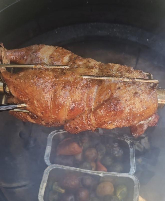 Orange duck on the Joetisserie