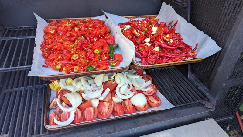 hot peppers to make a smokey hot sauce!