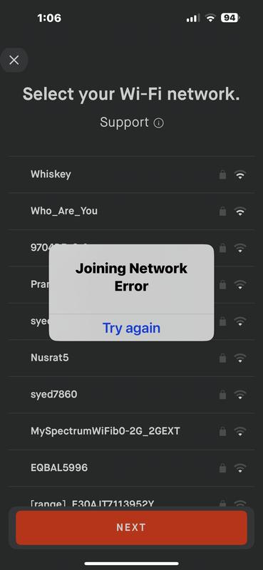 Wifi error message