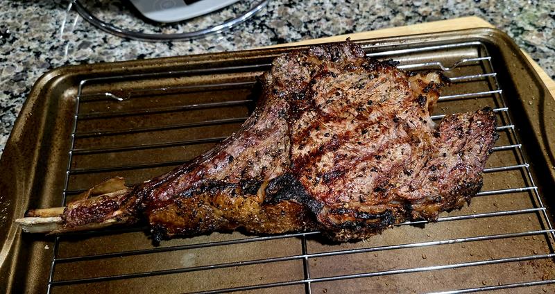 First pass on the new grill. 3 lb Tomahawk Ribeye!