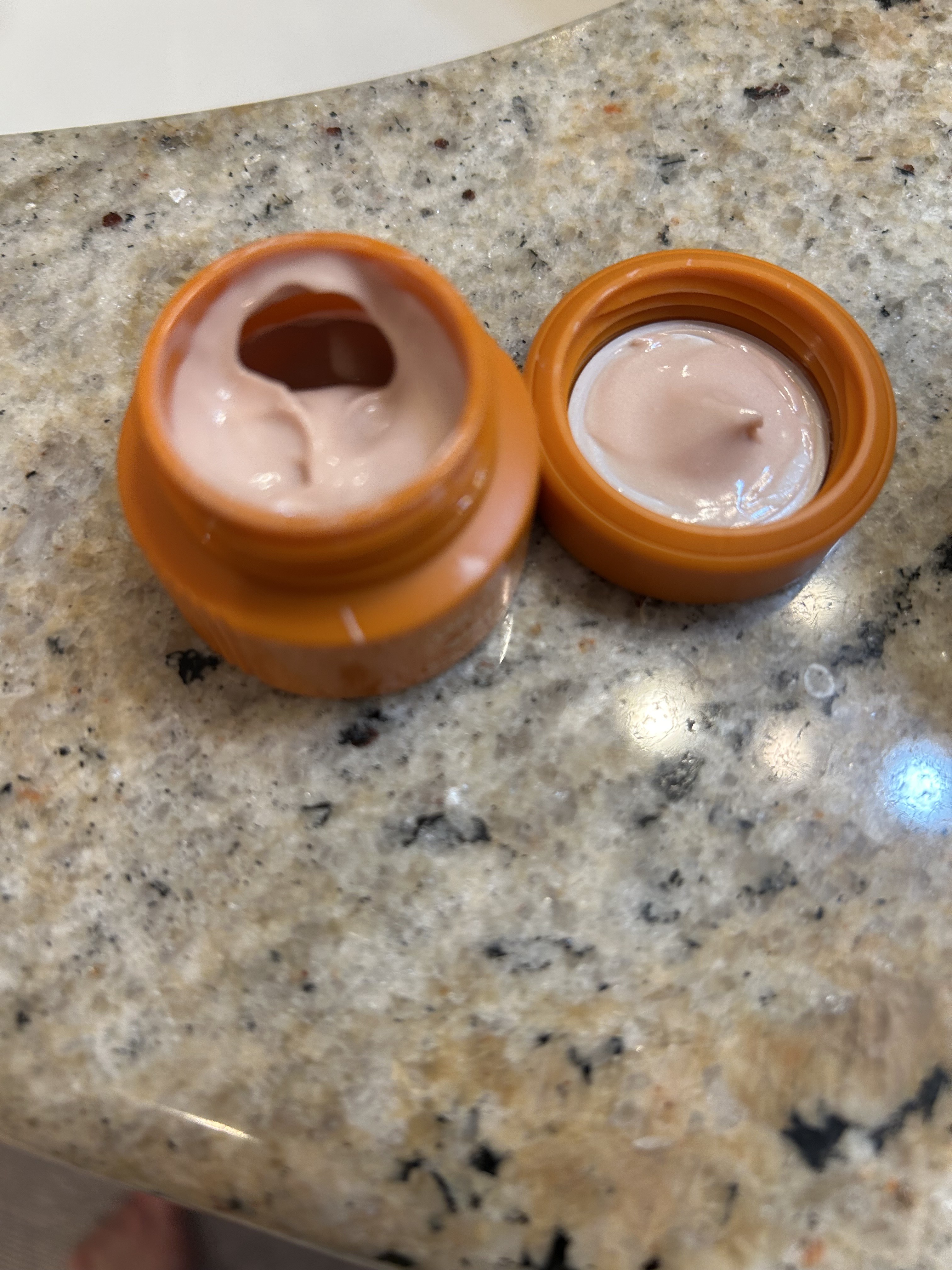 large bubble or air in these 2 eye cream jars. Unacceptable. Not filled.