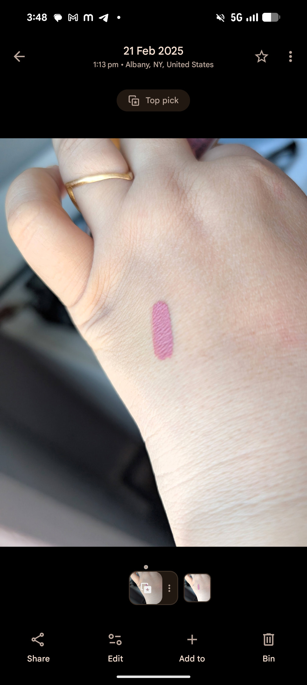 Swatch on hand in natural light