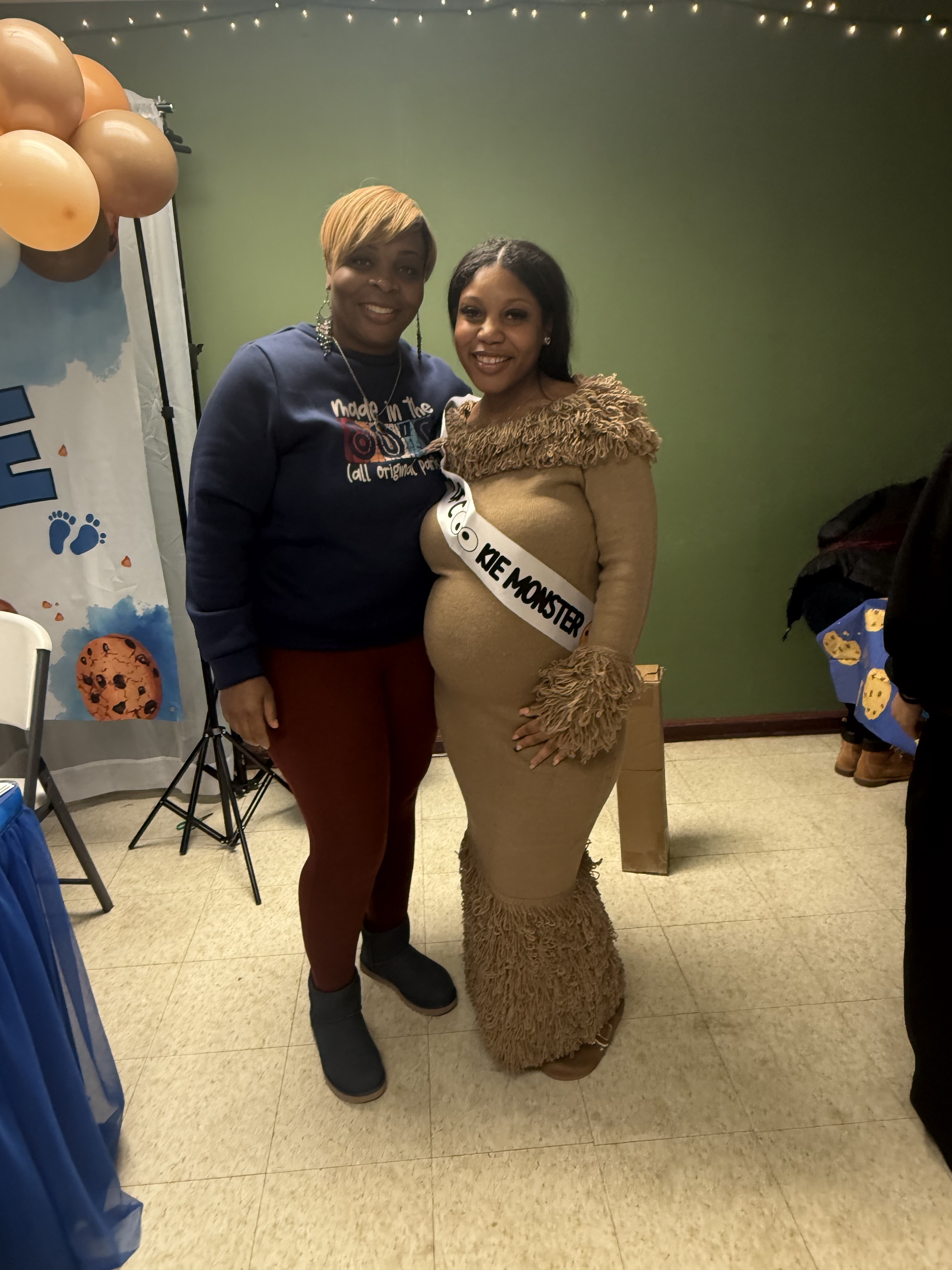 Me in the blue boots at a baby shower