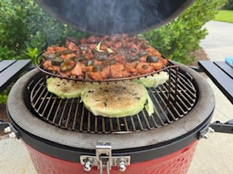Grilled cabbage and pork belly.