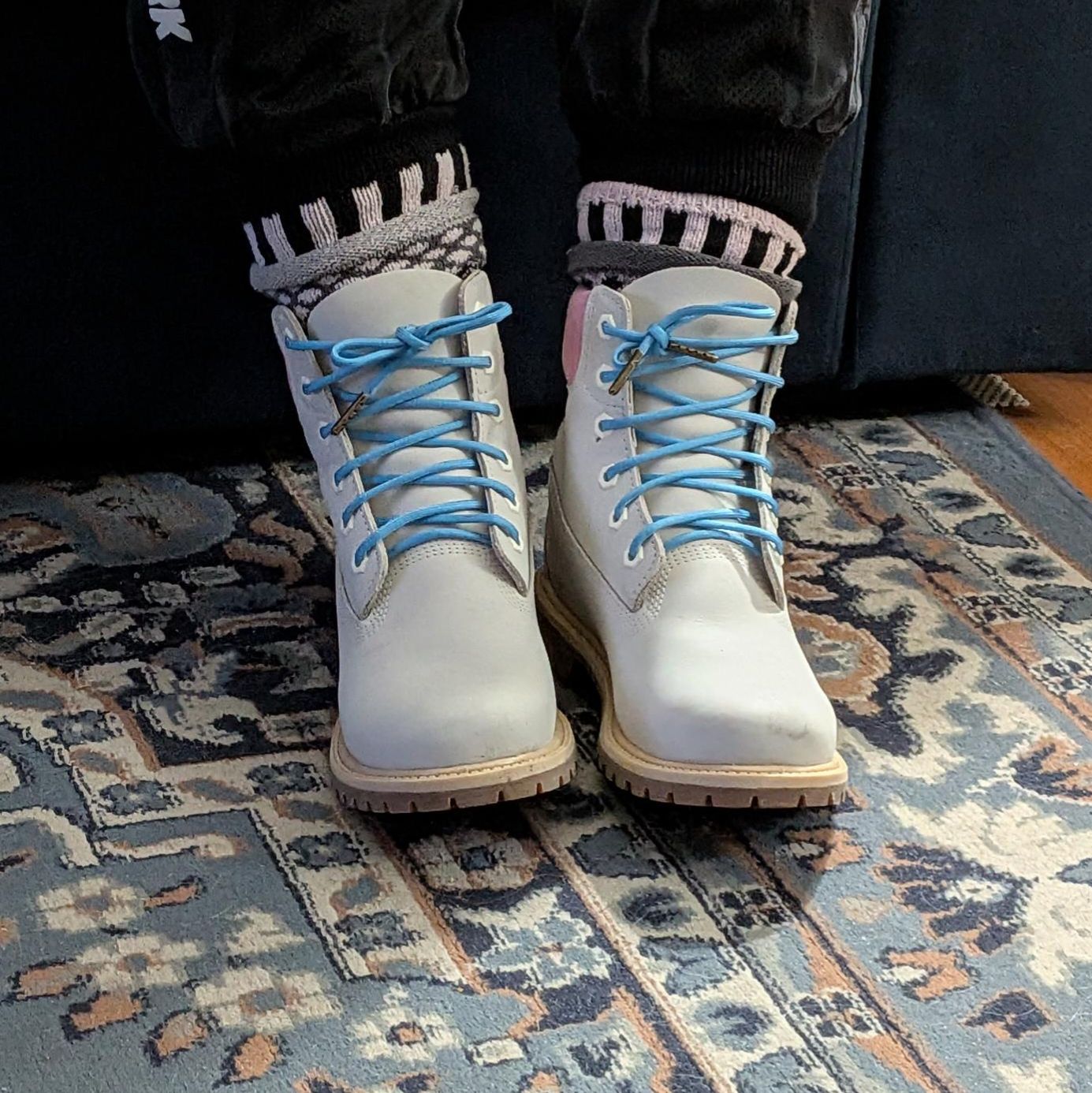 Size 9, custom blue shoelaces