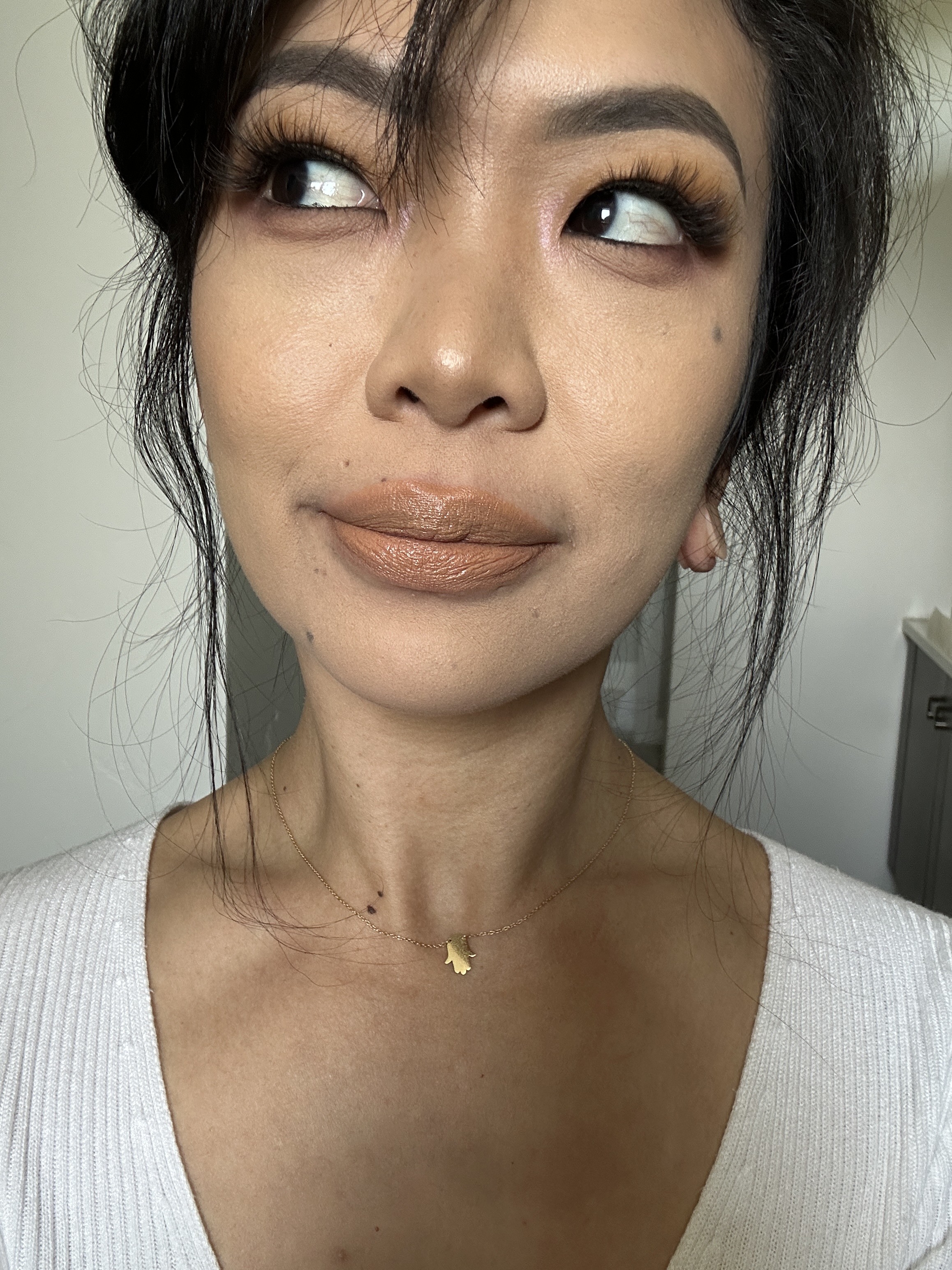 Mac lip primer, no liner, "Call it Cozy" on top.
