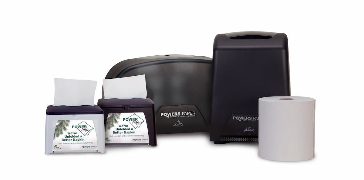 Powers Paper dispensers and napkins