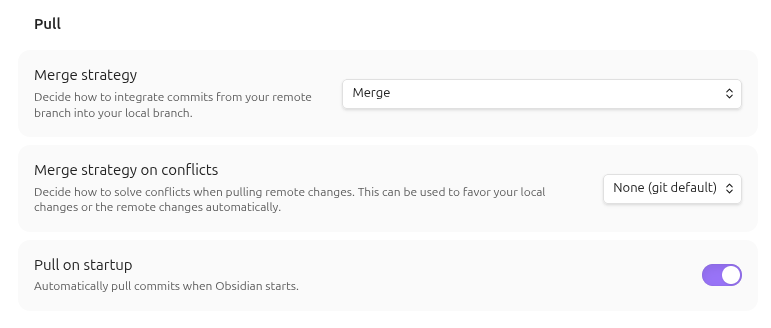 Enable Pull on Startup in Obsidian settings