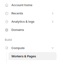 Compute -> Workers and Pages on Cloudflare Dashboard