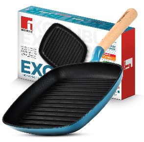 GRILL PAN 24X3.3CM CAST IRON GRILL PAN BLUE