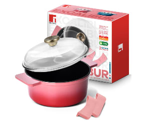 CASSEROLE Ø26X12.5CM CAST IRON WITH LID PINK, photo 2