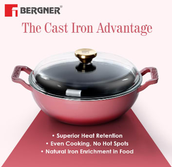 KADAI Ø24X8.5CM CAST IRON WITH LID PINK, photo 4