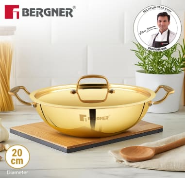 BERGNER Ø20CM KADAI WITH LID BRASS 1.5, photo 2