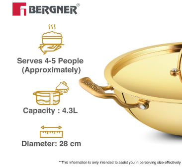 BERGNER Ø28CM KADAI WITH LID BRASS 4.3L, photo 3